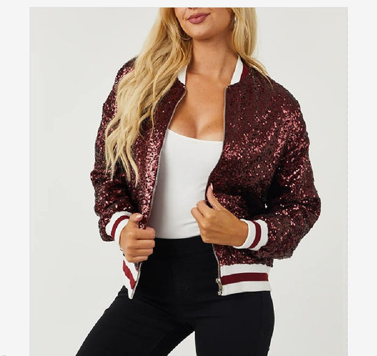 Damen Glamouröse Pailletten Bomberjacke Heidi-Mode