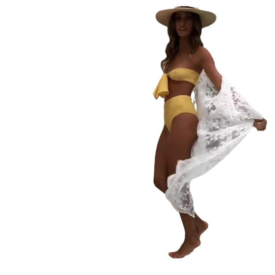 Damen Bandeau-Bikini mit strukturierter Textur und breitem Schleifen-Design Heidi-Mode