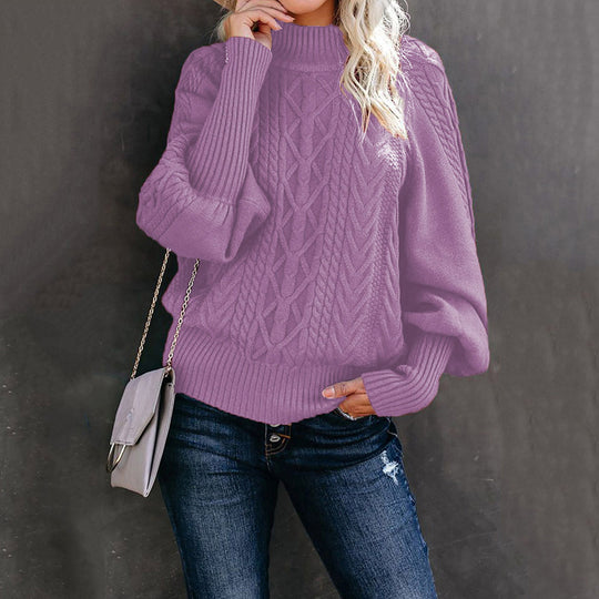 Damen Grobstrickpullover mit hohen Kragen und voluminösen Ärmeln Heidi-Mode