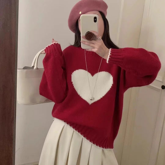 Damen angesagter Pullover mit Herzmotiv und lässigem Schnitt Heidi-Mode