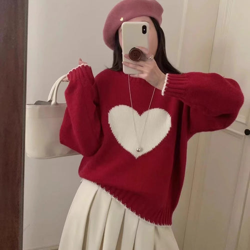 Damen angesagter Pullover mit Herzmotiv und lässigem Schnitt Heidi-Mode