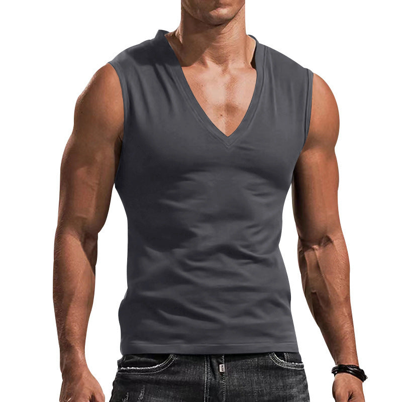 Herren Ärmelloses Fitness-T-Shirt mit V-Ausschnitt aus atmungsaktivem Material Heidi-Mode