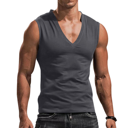 Herren Ärmelloses Fitness-T-Shirt mit V-Ausschnitt aus atmungsaktivem Material Heidi-Mode