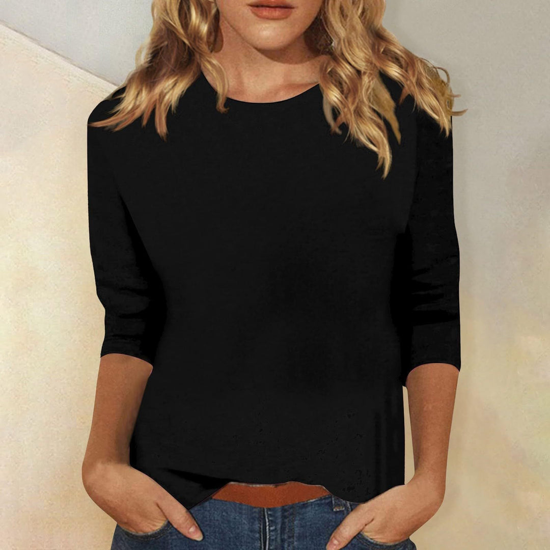 Damen Lässiges Oberteil mit Eleganten 3/4-Ärmeln und Geschwungenem Saum Heidi-Mode
