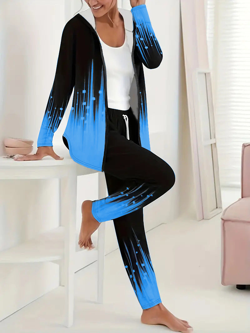 Damen Sportanzug mit kapuzenförmigem Oberteil und elastischen Bundhosen Heidi-Mode