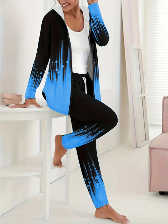 Damen Sportanzug mit kapuzenförmigem Oberteil und elastischen Bundhosen Heidi-Mode