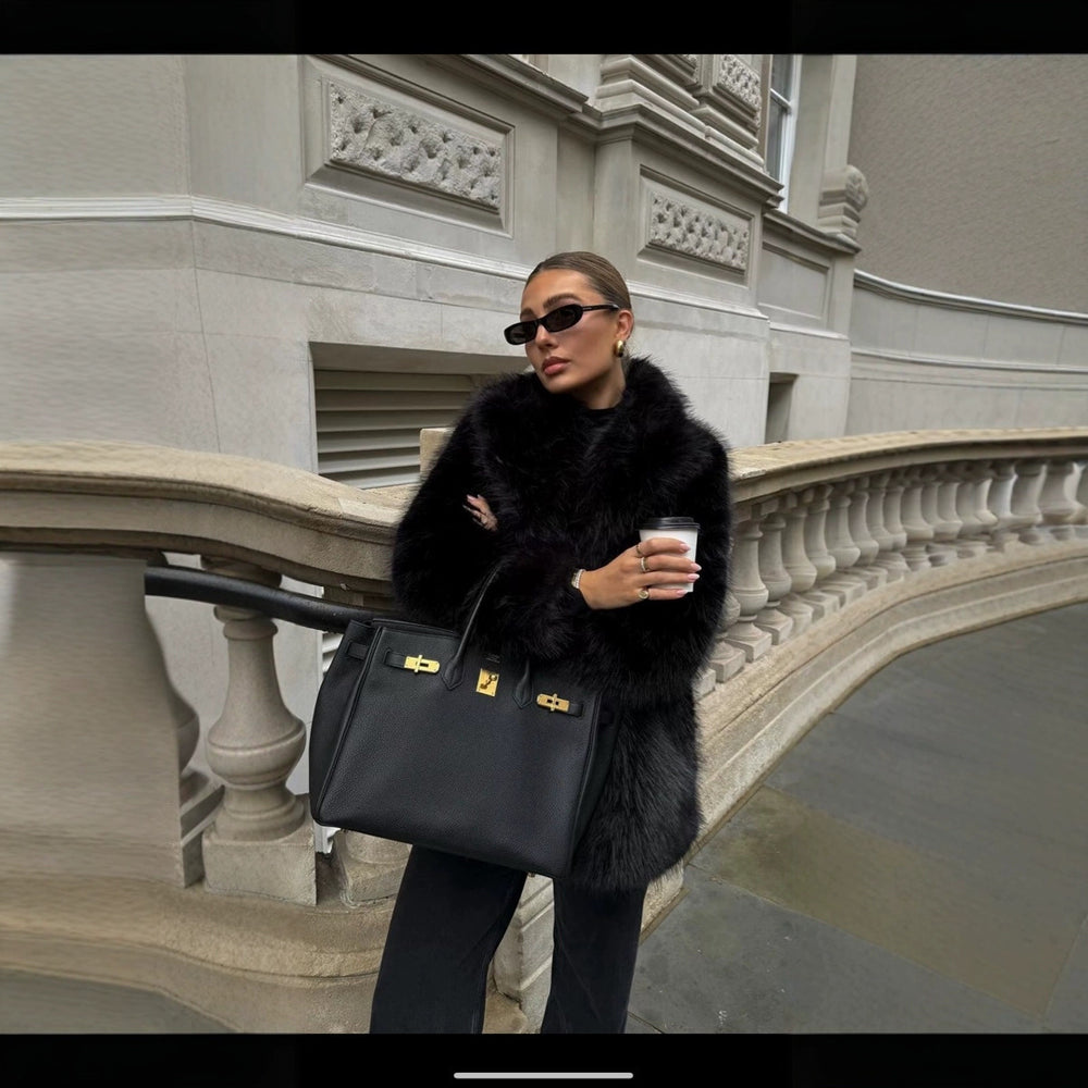 Damen Eleganter Oversized Kunstpelzmantel mit weit geschnittenen Ärmeln Heidi-Mode