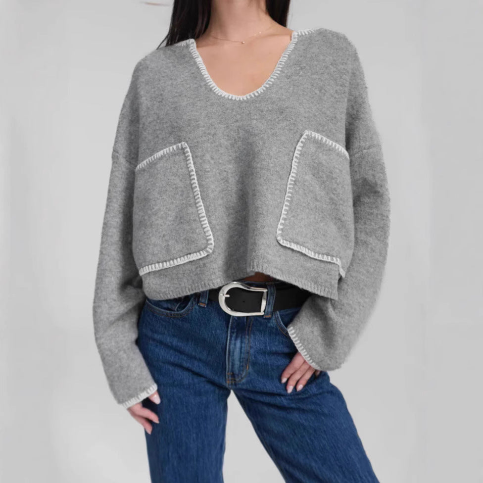 Damen lässiger Pullover mit strukturiertem Design und praktischen großen Taschen Heidi-Mode