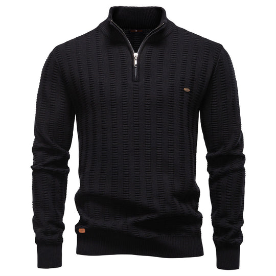 Herren Pullover mit strukturiertem Design und halbem Reißverschluss Heidi-Mode