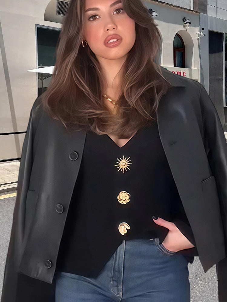 Damen Elegantes Blazer-Oberteil mit dekorativen Knopfdetails Heidi-Mode