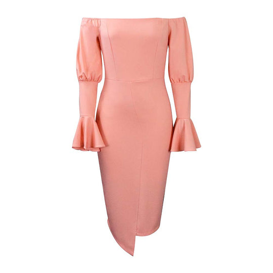 Damen Figurbetontes Abendkleid mit abnehmbaren Ärmeln und asymmetrischem Saum Heidi-Mode