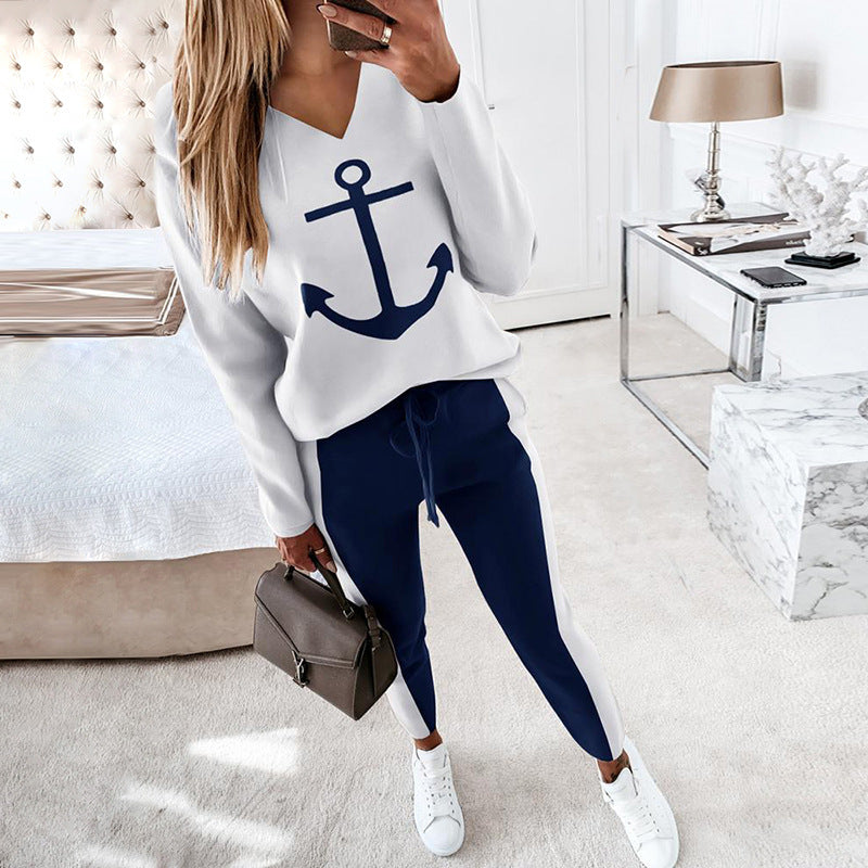 Heidi-Mode | Langarm V-Ausschnitt Anker Grafik Shirt