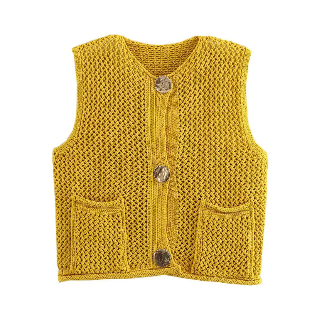 Damen Strickweste mit Knopfdetails und praktischen Taschen Heidi-Mode