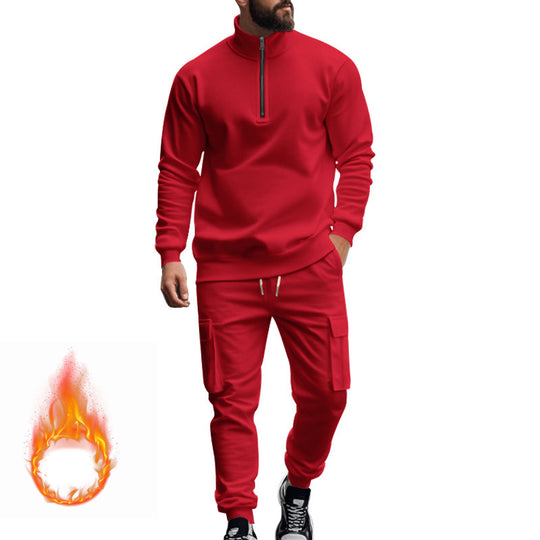 Herren sportlicher Sweatanzug mit höherem Kragen und praktischen Taschen Heidi-Mode