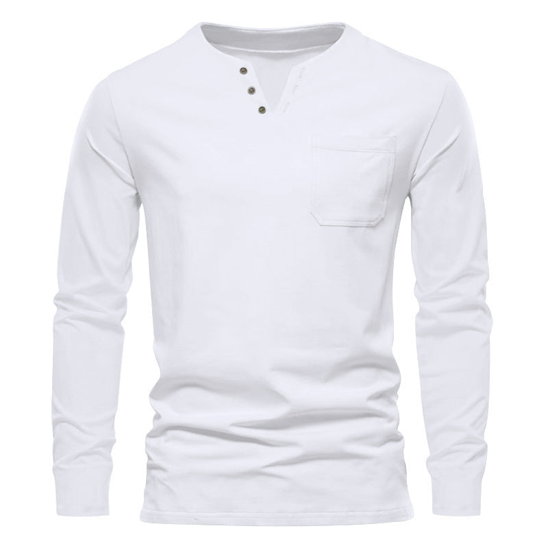 Herren Langarm-Henley-Shirt mit praktischen Knopfdetails und Brusttasche Heidi-Mode