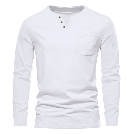 Herren Langarm-Henley-Shirt mit praktischen Knopfdetails und Brusttasche Heidi-Mode