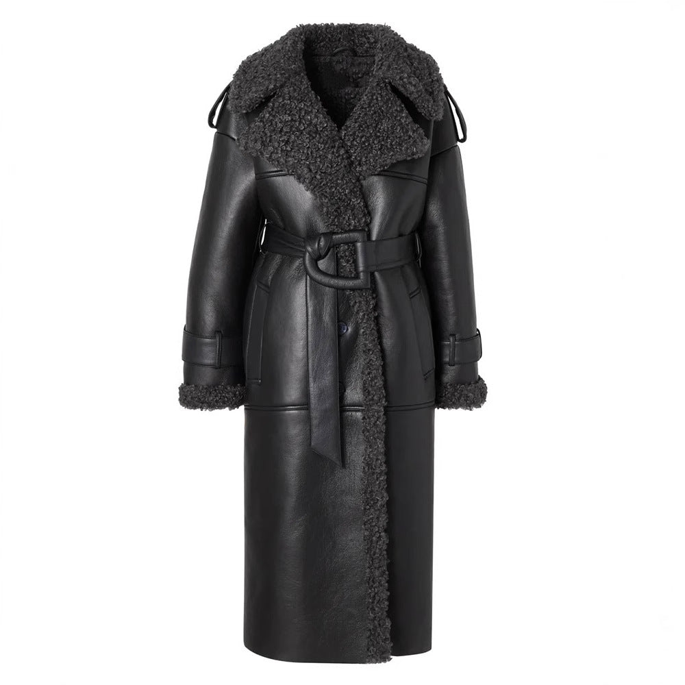 Damen Oversized Kunstledermantel mit strukturiertem Innenfutter Heidi-Mode