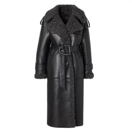 Damen Oversized Kunstledermantel mit strukturiertem Innenfutter Heidi-Mode