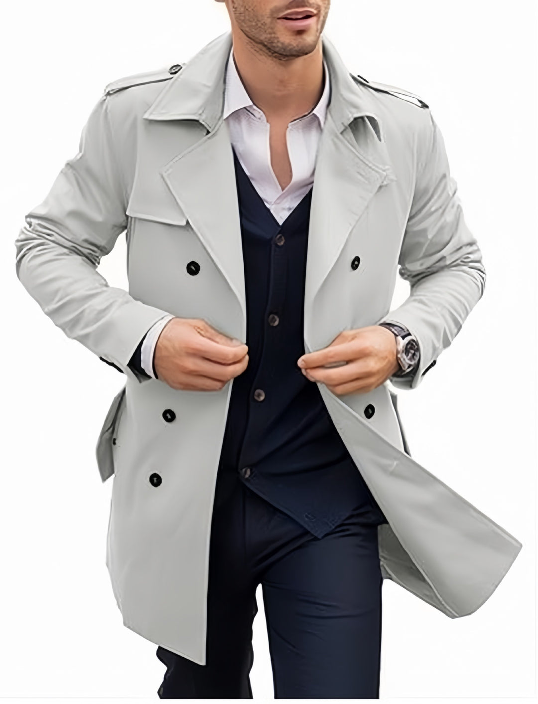 Herren Eleganter Trenchcoat mit klassischem Schnitt und praktischen Taschen Heidi-Mode