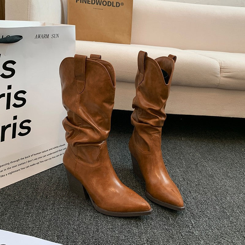 Damen Western-Stiefel mit eleganter Raffung und Absatz Heidi-Mode