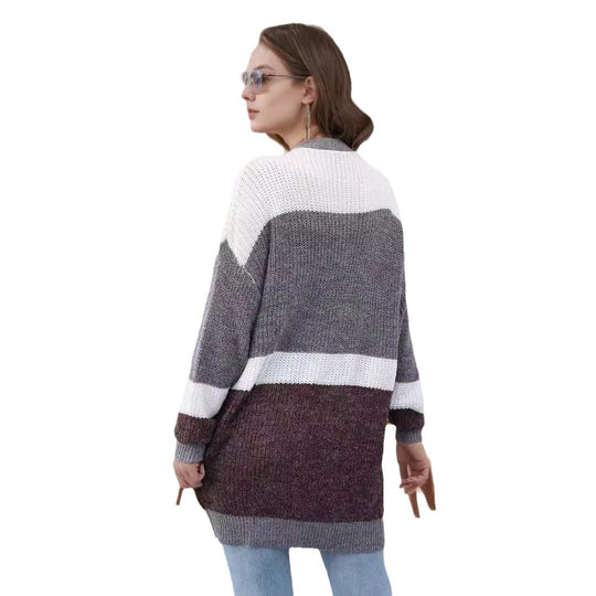 Damen lockere Strickjacke mit modischem Streifenmuster Heidi-Mode