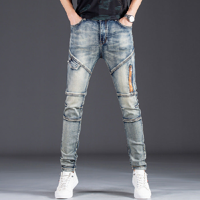 Herren Designer Slim Fit Jeans mit kreativen Reißverschlussdetails Heidi-Mode