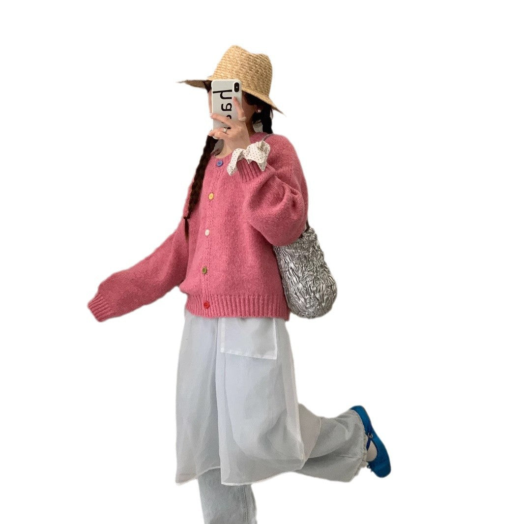 Damen Kuschelige Strickjacke mit bunten Knöpfen und lockerer Passform Heidi-Mode