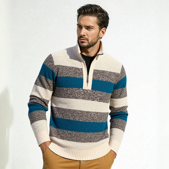 Herren Strickpullover mit hohem Kragen und innovativem Reißverschluss Heidi-Mode