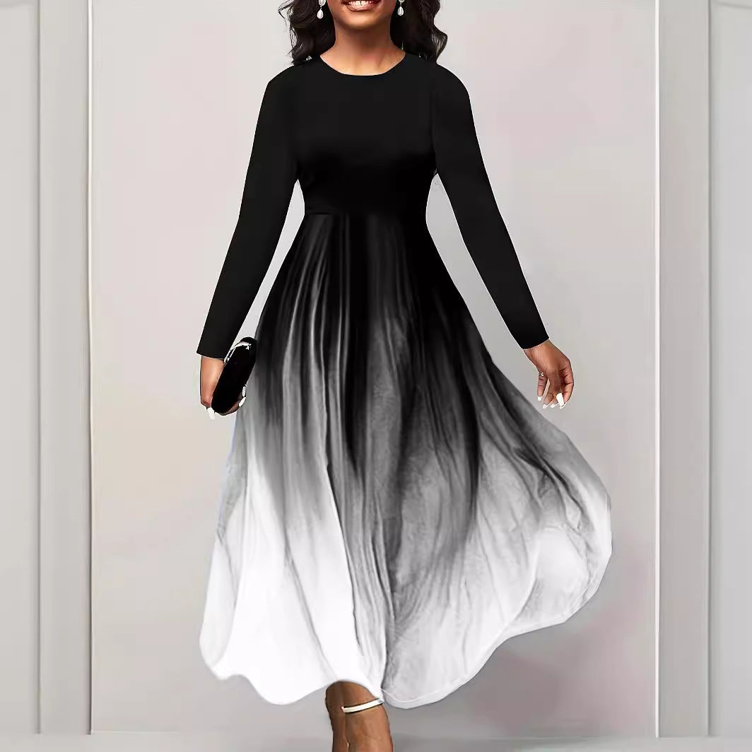 Damen Elegantes Maxikleid mit kreativer Farbverlauf-Optik und langen Ärmeln Heidi-Mode