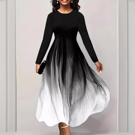 Damen Elegantes Maxikleid mit kreativer Farbverlauf-Optik und langen Ärmeln Heidi-Mode
