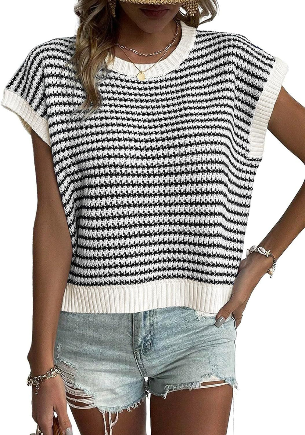 Damen lässiger Strickpullover mit modischem Streifenmuster und weitem Schnitt Heidi-Mode