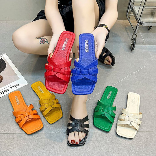 Damen Flache Riemchen-Sandalen mit geflochtenem Riemendesign und komfortabler Innensohle Heidi-Mode
