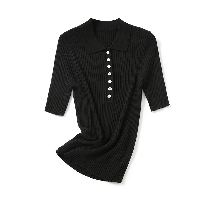 Damen Ripp Kurzarm Polo Shirt Heidi-Mode