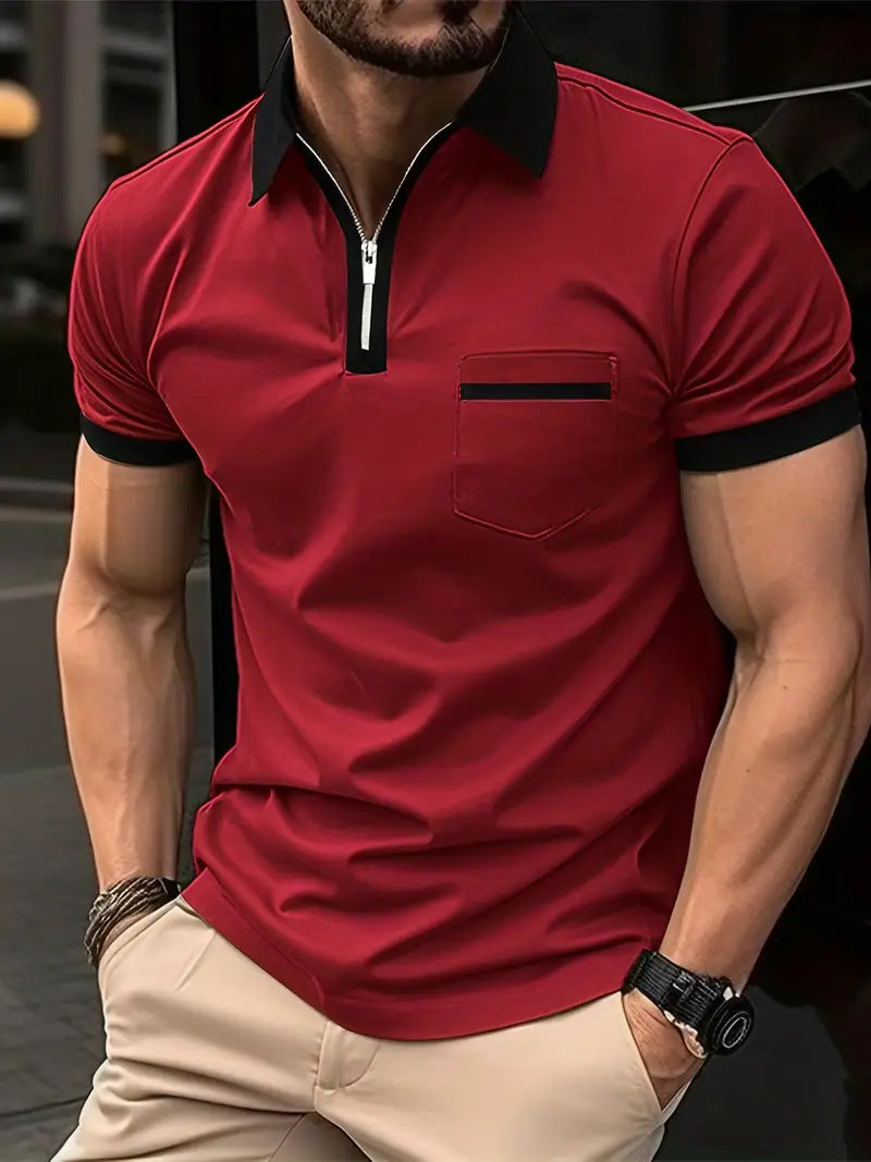 Herren Polo-Shirt mit Reißverschluss und Brusttasche Heidi-Mode