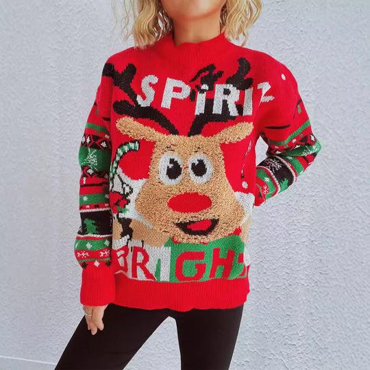 Damen festlicher Pullover mit weihnachtlichem Rentierdesign und lebhaften Farben Heidi-Mode