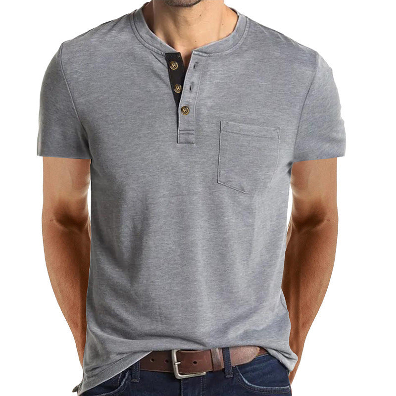Herren T-Shirt mit strukturiertem Kragen und Brusttasche Heidi-Mode