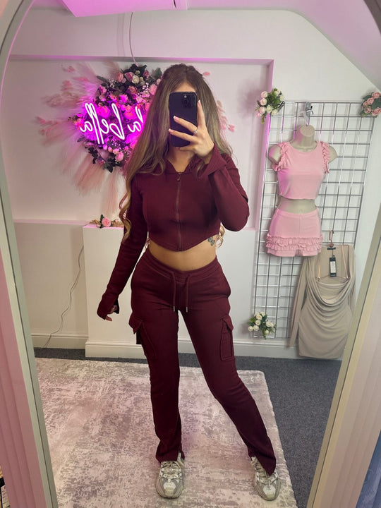 Damen sportliches Crop-Top und Cargo-Hose Set mit funktionsgerechten Taschen Heidi-Mode