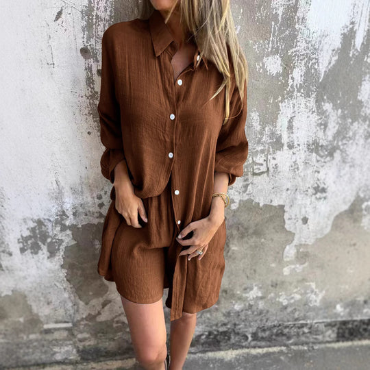 Damen lange Bluse mit durchgehender Knopfleiste und lässigem Schnitt Heidi-Mode