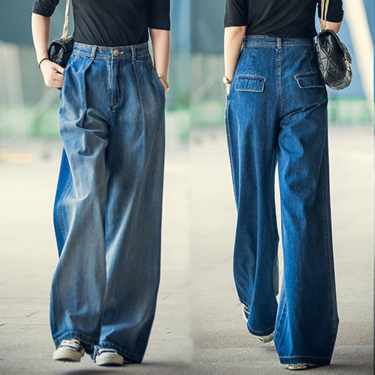 Damen Weite Denim-Hose im lässigen Hochbund-Stil Heidi-Mode
