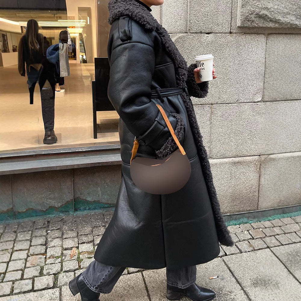 Damen Oversized Kunstledermantel mit strukturiertem Innenfutter Heidi-Mode