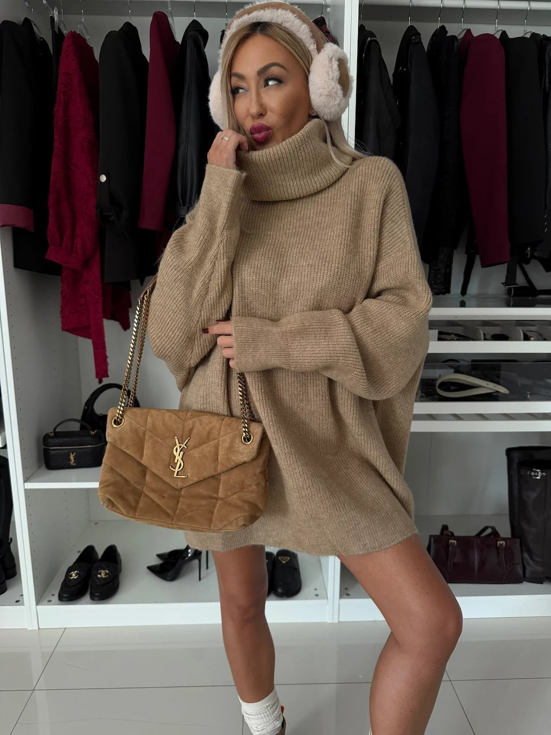 Damen Oversized Rollkragenpullover aus hochwertigem Strick Heidi-Mode