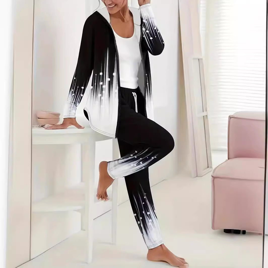 Damen Sportliches Lounge-Set mit modernem Farbverlauf und praktischer Kapuze Heidi-Mode