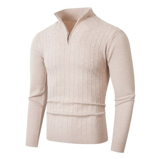 Herren stylischer Strickpullover mit hohem Stehkragen und durchgehendem Reißverschluss Heidi-Mode