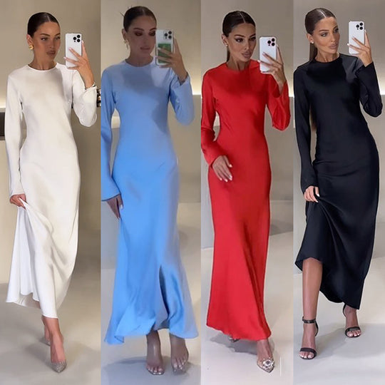Damen elegantes Maxikleid mit schickem Stehkragen und langem Schnitt Heidi-Mode