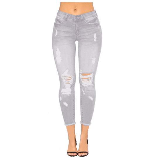 Damen Skinny Jeans im modernen Destroyed-Look mit hohem Bund Heidi-Mode