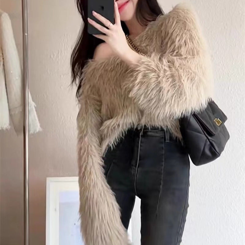 Damen Flauschiger Pullover mit lockerem Schnitt und weichen Ärmeln Heidi-Mode