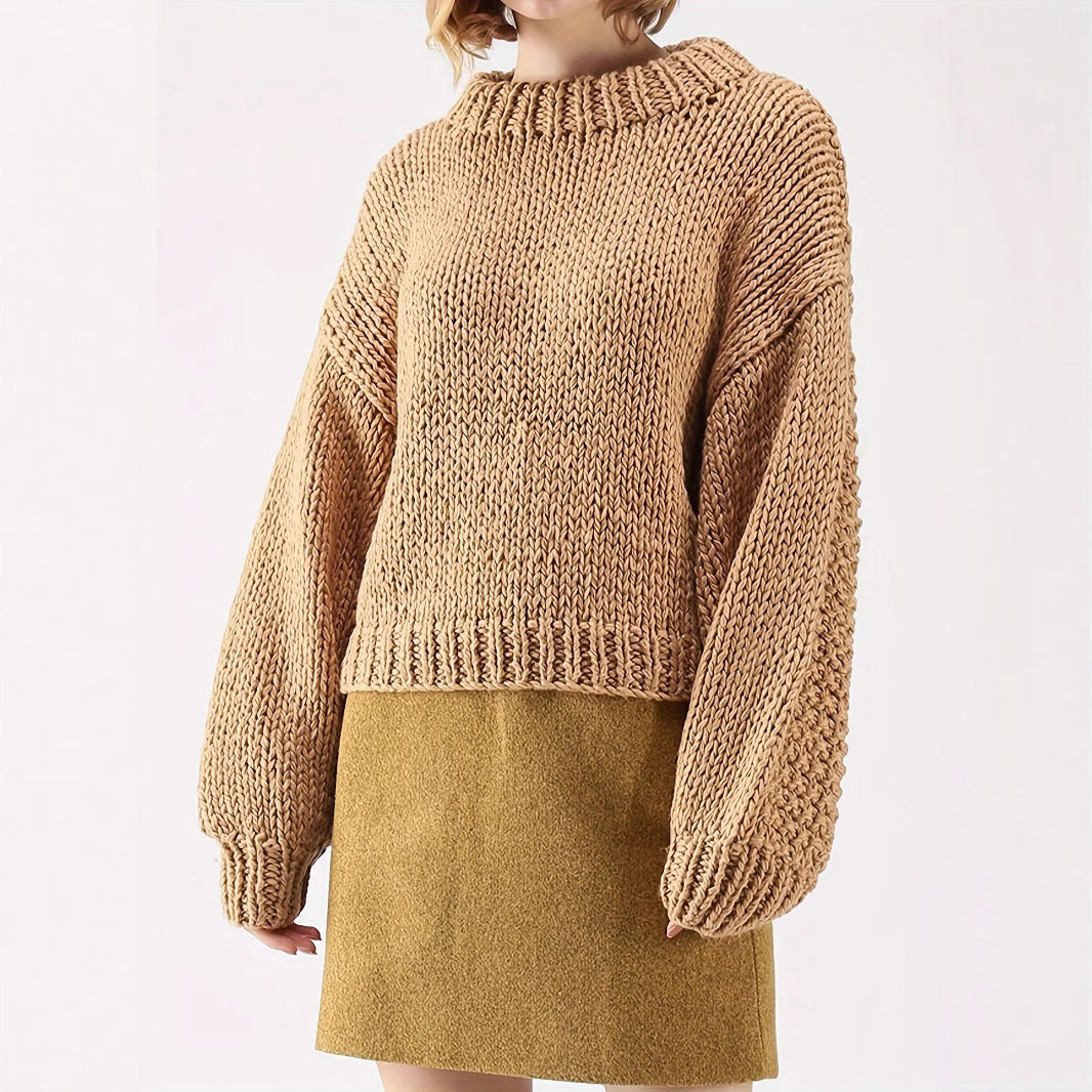 Damen Grobstrickpullover mit weitem Schnitt und Oversized-Ärmeln Heidi-Mode