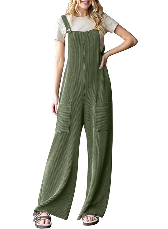 Damen lässiger Cord-Overall mit praktischen Taschen und breiten Beinen Heidi-Mode