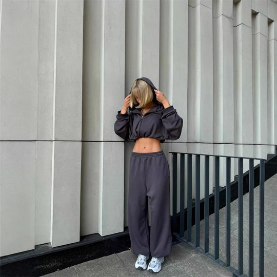 Damen Sportliches Loungewear-Set mit oversized Kapuzenjacke und bequemen Hosen Heidi-Mode