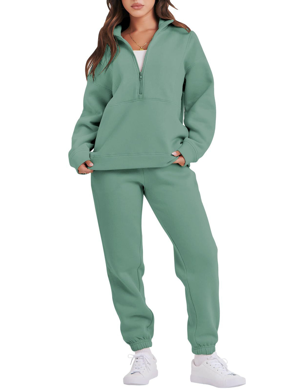 Damen Sportlicher Fleece-Jogginganzug mit halbem Reißverschluss Heidi-Mode